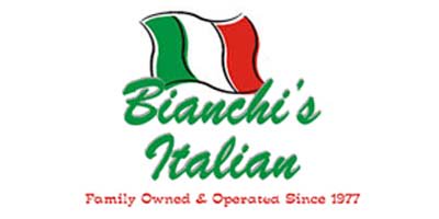 Green and red text of business name under Italian flag