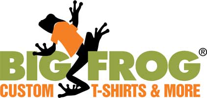 Green and orange text with black from in an orange t-shirt