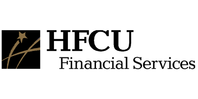 Black text of HFCU Financial Services and a black square logo with a gold H and star.