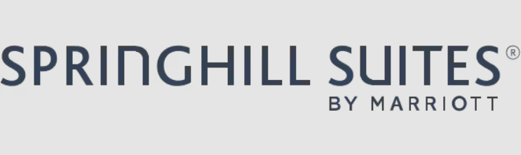 Springhill Suites by Marriott blue text on grey background.